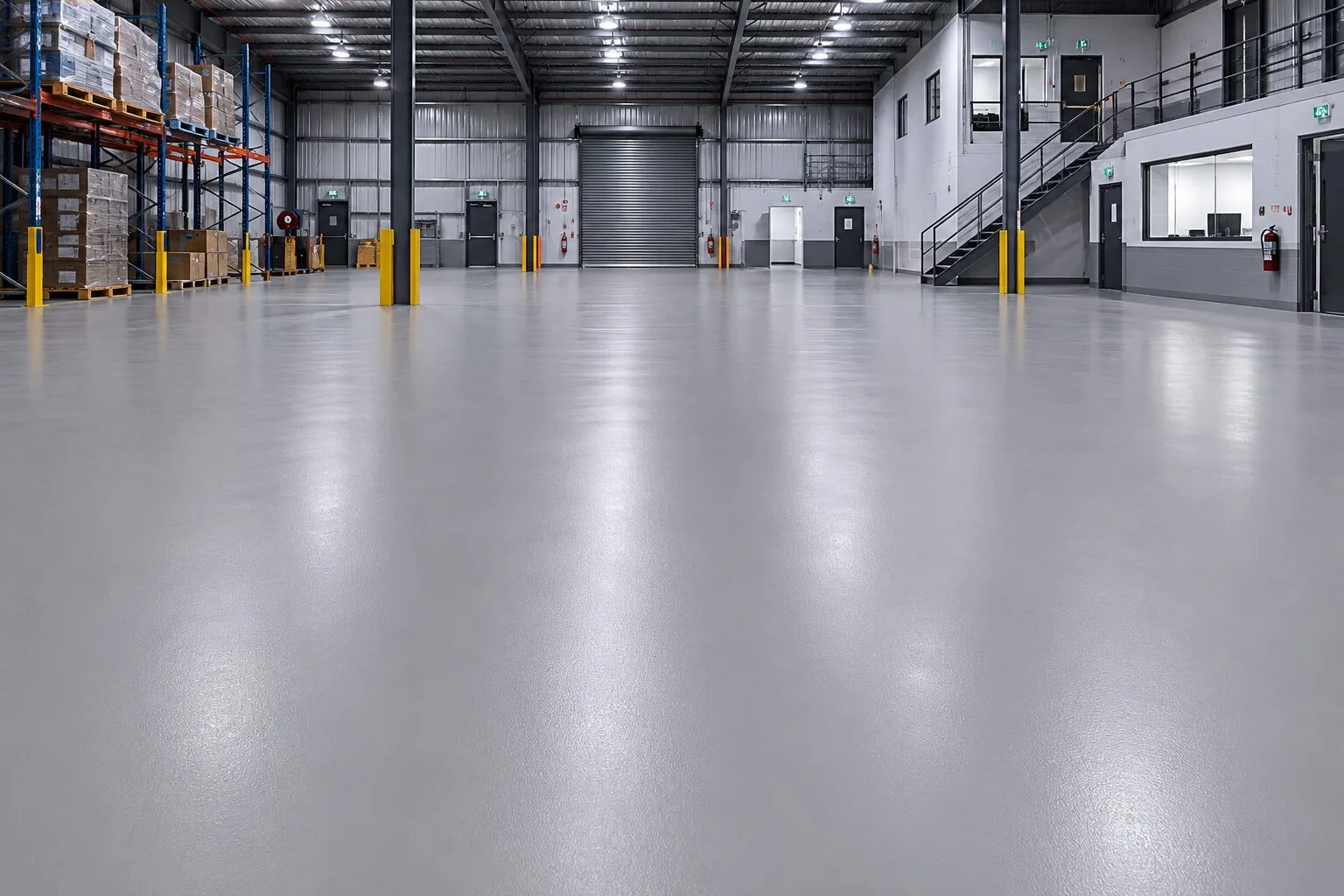 Commercial epoxy floor in warehouse